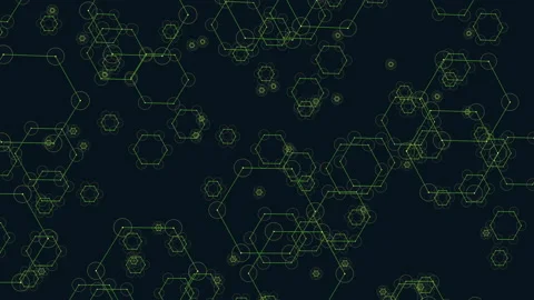 Hexagons futuristic pattern with neon dots on dark gradient Video stock 199340806