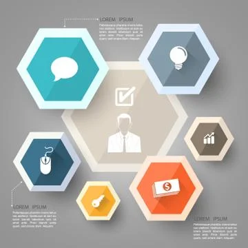 Hexagons group template  with icons. Stock Illustration