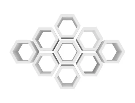 Hexagons isolated on white background. 3d rendering close-up Illustrazione stock