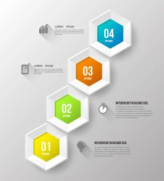 Hexagons options template with icons Stock Illustration