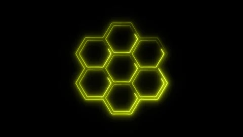 Hexagons Outline Icon in HD Video Neon Animation  Geometry and Technology S Vídeo Stock 304375056