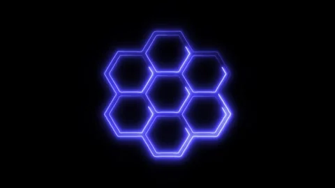 Hexagons Outline Icon in HD Video Neon Animation  Geometry and Technology S 動画素材 304375061