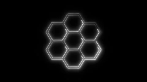 Hexagons Outline Icon in HD Video Neon Animation  Geometry and Technology S 库存影片 304375062