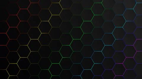 Hexagons pattern black background. Colored honeycombs on a dark gradient. V.. イラスト素材