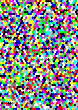 Hexagons with random colors forming a mosaic similar to the cells of a beehiv 库存插图