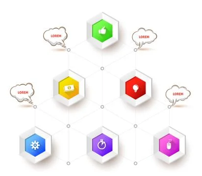 Hexagons relationship template Stock Illustration