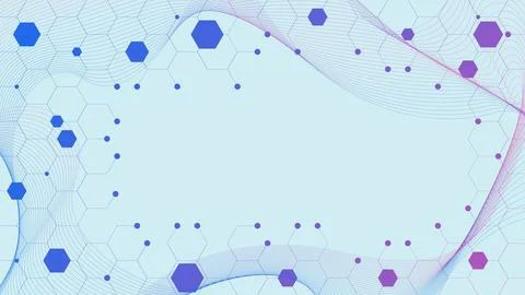 Hexagons with round shapes and wave flow on blue background 스톡 일러스트