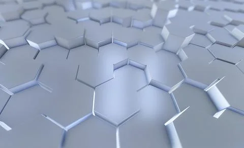 Hexagons on Surface Morphing in Seamless 3d render. Abstract Design Background. Illustrazione stock