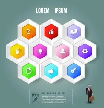 Hexagons template with icons Stock Illustration