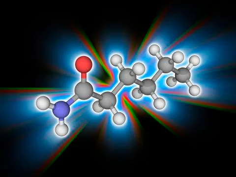 Hexanamide (capronamide) molecule Stock Illustration