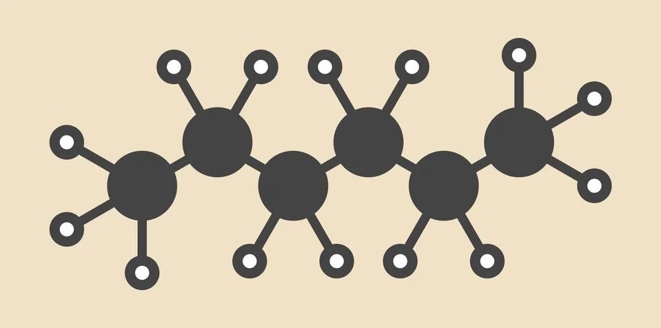 Hexane alkane molecule Stock Illustration