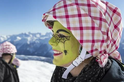 "Hexenabfahrt" (downhill race of the witches) in Switzerland, Naters - 13 Jan 20 Stock Photos