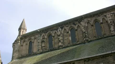 Hexham Abbey clerestory slow pan Stock Footage