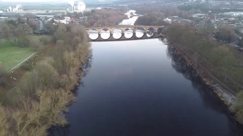 Hexham Bridge - Drone footage along the River Tyne 2 Stock Footage 168936799