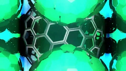 Hexxa visuals behind Spheres rotating on the beat around HEXXA sphere Stock Footage 69205356