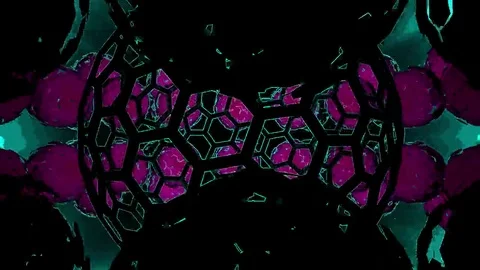 Hexxa visuals behind Spheres rotating on the beat around HEXXA sphere Stock Footage 69288976
