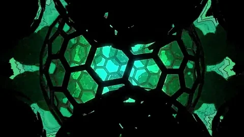 Hexxa visuals behind Spheres rotating on the beat around HEXXA sphere Stock Footage 69298454