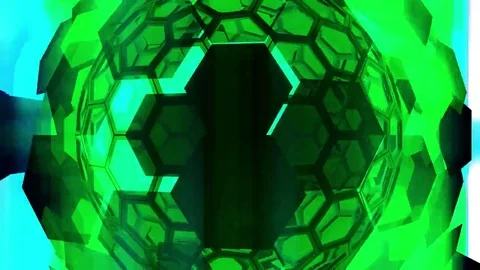 Hexxa visuals Sphere rotating several camera angles with shapes moving o t beat Video stock 69210094