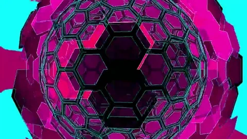 Hexxa visuals Sphere rotating several camera angles with shapes moving o t beat Stock Footage 69293214