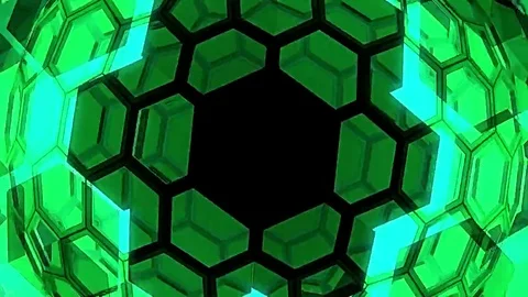 Hexxa visuals Sphere rotating several camera angles with shapes moving o t beat Stock Footage 69301659