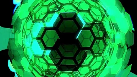 Hexxa visuals Sphere rotating several camera angles with shapes moving o t beat Stock Footage 69302046
