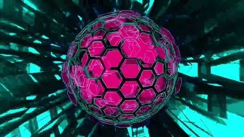 Hexxa visuals Sphere rotating with shapes moving on the beat Stock Footage 69290089