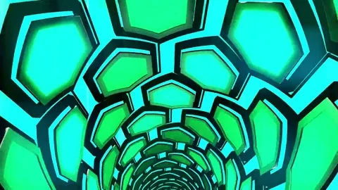 Hexxa visuals tunnel of hexagonal shapes rottating flashing on the beat Stock Footage 69211005