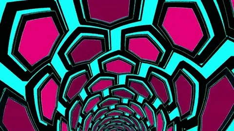 Hexxa visuals tunnel of hexagonal shapes rottating flashing on the beat Stock Footage 69294154