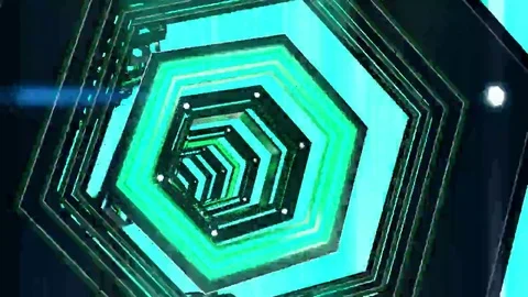 Hexxa visuals tunnel rotating with lights flashing on the beat Stock Footage 69207485