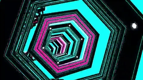 Hexxa visuals tunnel rotating with lights flashing on the beat Stock Footage 69290769