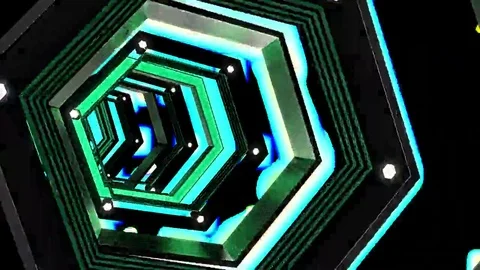 Hexxa visuals tunnel rotating with lights flashing on the beat Stock Footage 69299962