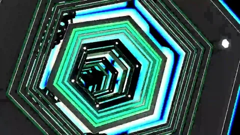 Hexxa visuals tunnel rotating with lights flashing on the beat Stock Footage 69300466