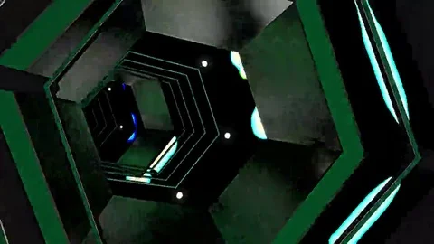 Hexxa visuals tunnel rotating with lights flashing on the beat Stock Footage 69300625