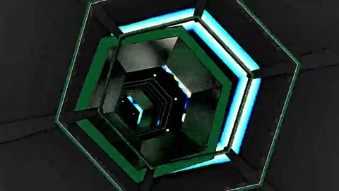 Hexxa visuals tunnel rotating with lights flashing on the beat Stock Footage 69300745