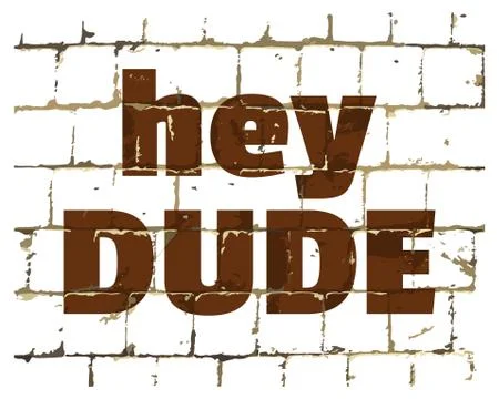 Hey Dude on stylized brick wall. Textured humorous inscription for design Vec Stock-Illustration