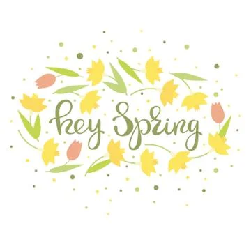 Hey spring - floral card vector Stock Illustration