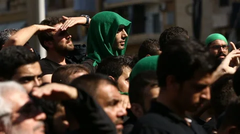 Hezbollah supporters call slogans during Nasrallah speech Stock Footage 63504208