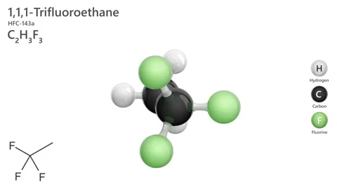 HFC-143a or 1,1,1-trifluoroethane. C2H3F4. Greenhouse gas. White back. 3D render Stock Footage 288870219