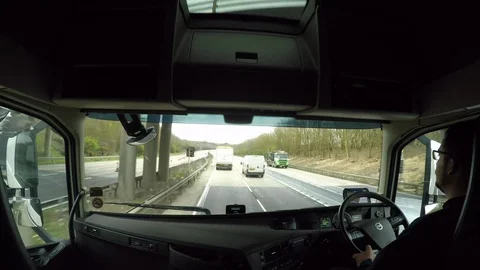 HGV (Lorry) Driver using the contraflow system within Operation Brock on Stock Footage 111394059