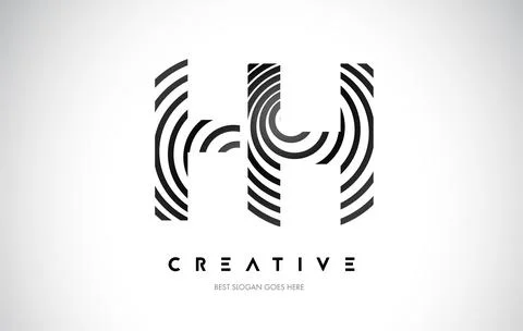 HH Lines Warp Logo Design. Letter Icon Made with Black Circular Lines. Stock Illustration