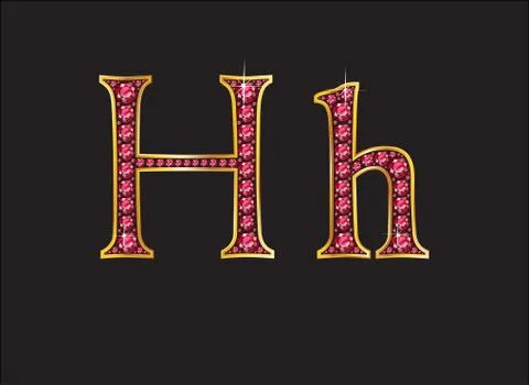 Hh Ruby Jeweled Font with Gold Channels Stock Illustration