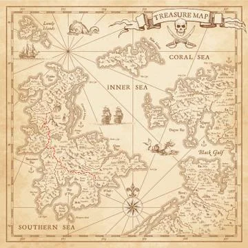 Hi detail Vector Treasure Map Stock Illustration