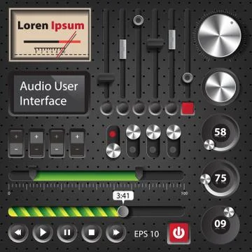 Hi-End User Interface Elements for audio player and website Stock Illustration
