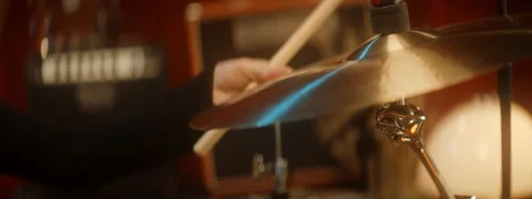 Hi-hat cymbals on drum red background Stock Footage 149297656