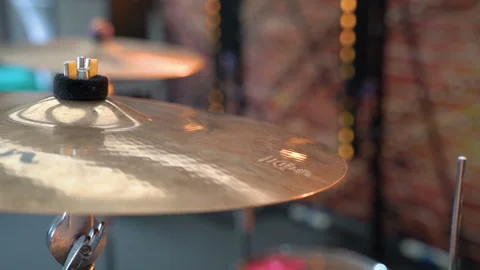 Hi-hat of a drumset with a dynamic background Stock Footage