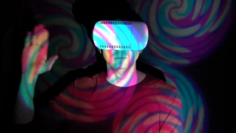 Hi, Hello, Man in virtual reality headset waving hand, Welcome, Portrait. Stock Footage 86613131