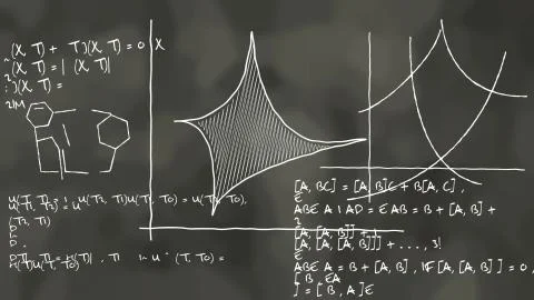 A hi-physics 3d illustration of some high in physics theory handwritten on a  Stock Illustration