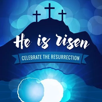 Hi is risen Easter holy week banner navy blue Illustrazione stock