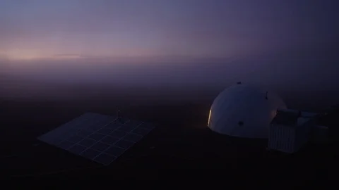 Hi-Seas base in a misty sunset, Mauna Loa Volcano, Hawaii Stock Footage 104207189