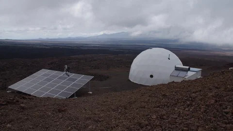 Hi-Seas base in volcanic desolate landscape, Hawaii Stock Footage 104205248